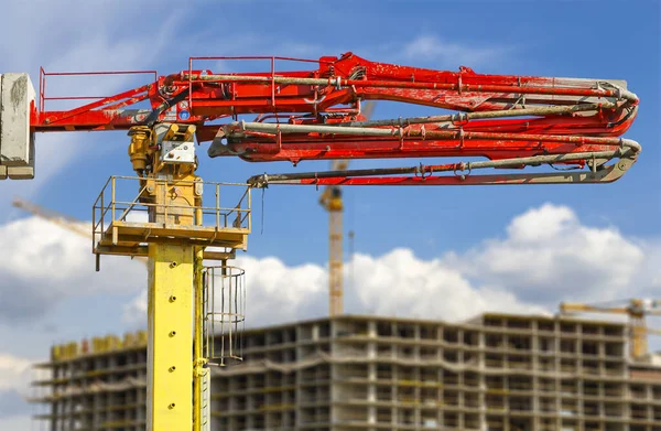 Costruzione Pompa Calcestruzzo Camion Pompa Sul Cantiere Sfondo Immagine Industriale — Foto Stock