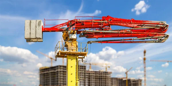 Costruzione Pompa Calcestruzzo Camion Pompa Sul Cantiere Sfondo Immagine Industriale — Foto Stock