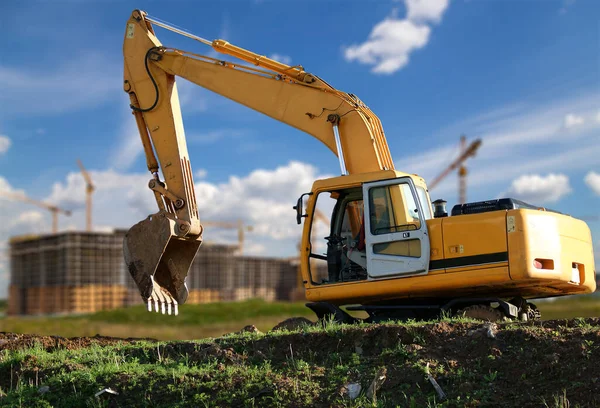 Construction Machine Excavator Background Construction Site Industrial Image Moscow Russia — Fotografia de Stock