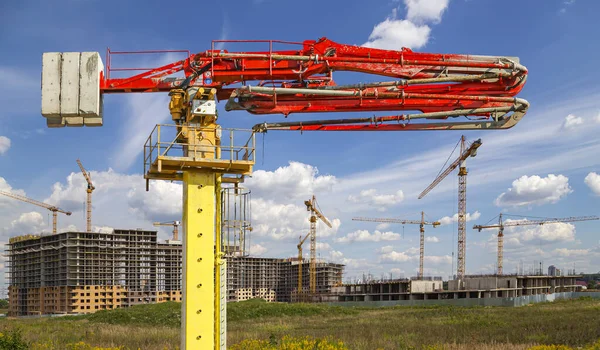 Baubetonpumpe Pumpwagen Auf Der Hintergrundbaustelle Industriebild Moskau Russland — Stockfoto