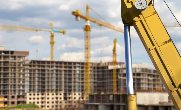 Teil Einer Baumaschine Bagger Oder Kran Auf Der Hintergrundbaustelle Industriebild — Stockfoto