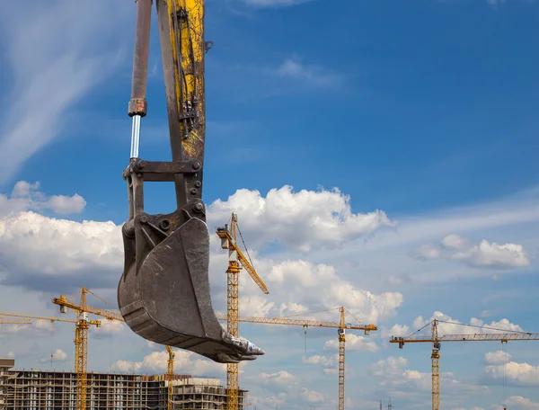 Parte Una Máquina Construcción Excavadora Grúa Sitio Construcción Fondo Imagen —  Fotos de Stock