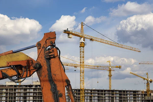 Část Stavebního Stroje Rypadla Nebo Jeřáb Staveništi Průmyslový Obraz Moskva — Stock fotografie