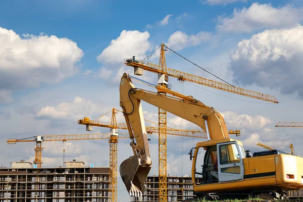 Construction Machine Excavator Background Construction Site Industrial Image Moscow Russia — Fotografia de Stock