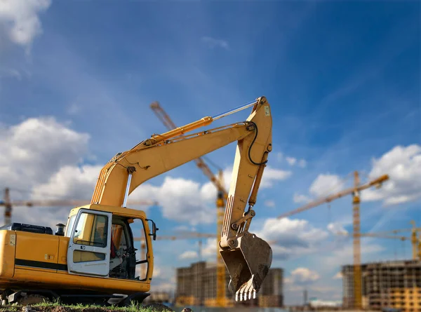 Construction Machine Excavator Background Construction Site Industrial Image Moscow Russia — Stockfoto