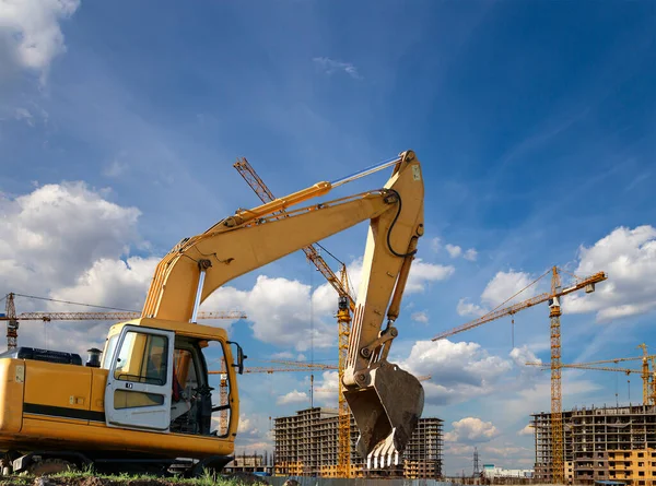 Construction Machine Excavator Background Construction Site Industrial Image Moscow Russia — Zdjęcie stockowe