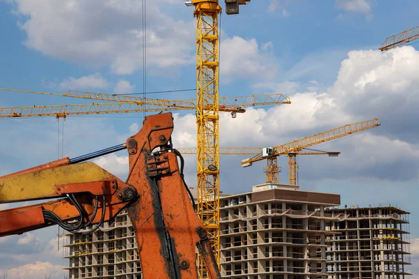 Part Construction Machine Excavator Crane Background Construction Site Industrial Image — Fotografia de Stock