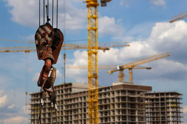 Parte Una Máquina Construcción Excavadora Grúa Sitio Construcción Fondo Imagen — Foto de Stock