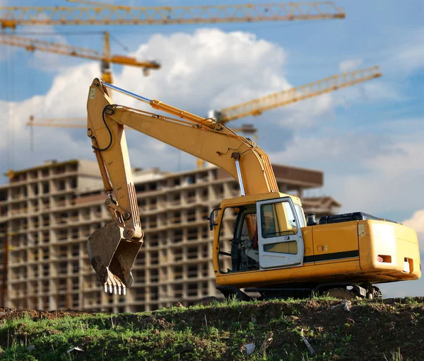 Construction Machine Excavator Background Construction Site Industrial Image Moscow Russia — Stock Fotó