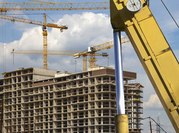 Part Construction Machine Excavator Crane Background Construction Site Industrial Image — Zdjęcie stockowe