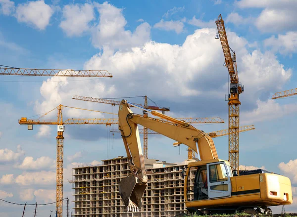 Baumaschine Bagger Auf Der Hintergrundbaustelle Industriebild Moskau Russland — Stockfoto