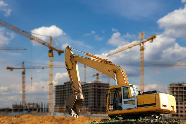 Baumaschine Bagger Auf Der Hintergrundbaustelle Industriebild Moskau Russland — Stockfoto