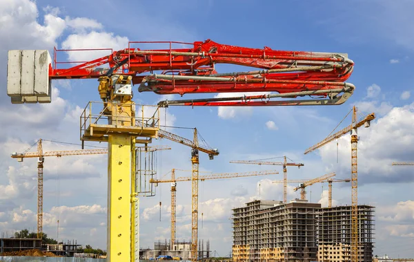 Construction Concrete Pump Pump Truck Background Construction Site Industrial Image — Stockfoto