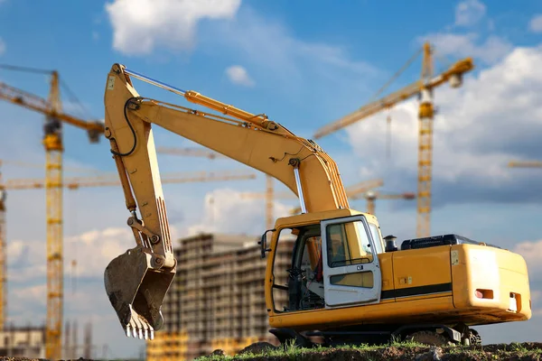 Construction Machine Excavator Background Construction Site Industrial Image Moscow Russia — Stockfoto