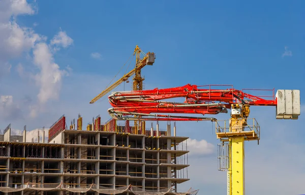 Construction Concrete Pump Pump Truck Background Construction Site Industrial Image — Fotografia de Stock