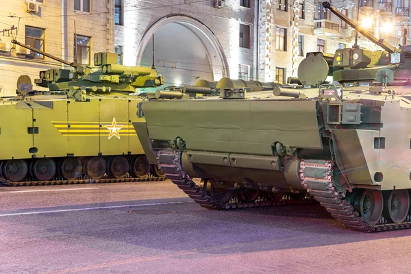 Moscow Rússia Maio 2015 Armas Russas Ensaio Desfile Militar Noite — Fotografia de Stock