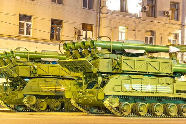 Moscow Russia May 2015 Російська Зброя Репетиція Військового Параду Вночі — стокове фото