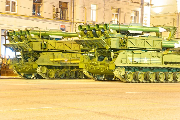 Moscow Rússia Maio 2015 Armas Russas Ensaio Desfile Militar Noite — Fotografia de Stock