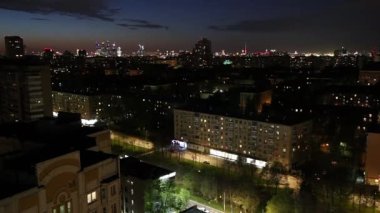 Moskova 'nın hava manzarası (gece), Rusya 