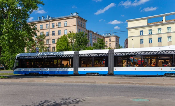 Moscow Russia May 2021 Modern Tram Urban Electric Transport Moscow — Stock Photo, Image