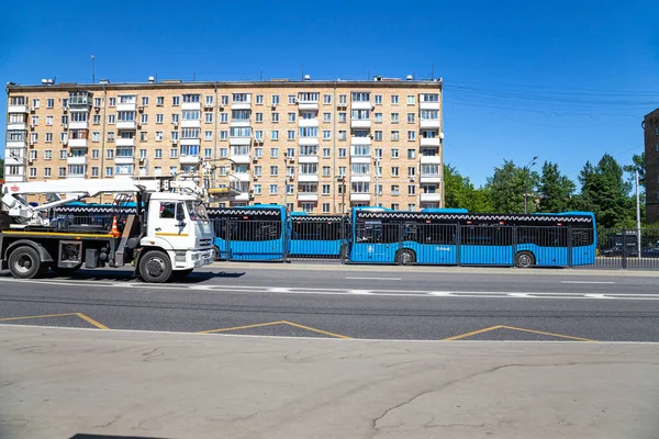 Moskau Russland Juni 2021 Moskauer Busse Parken Auf Dem Parkplatz — Stockfoto