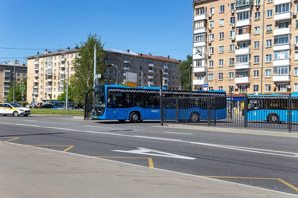 Moskau Russland Juni 2021 Moskauer Busse Parken Auf Dem Parkplatz — Stockfoto