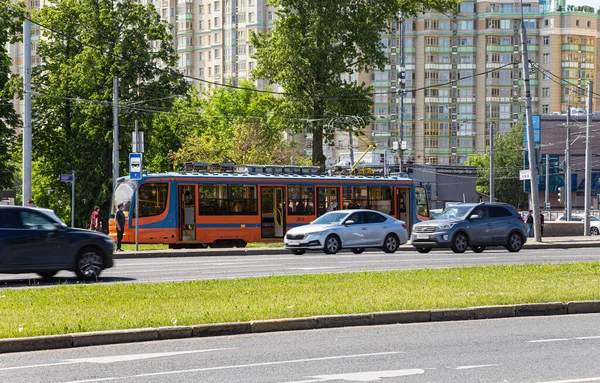 Moskau Russland Juni 2021 Moderne Straßenbahn Städtischer Elektrischer Nahverkehr Auf — Stockfoto