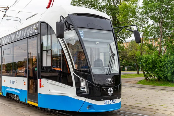 Moscow Russia June 2021 Modern Tram Urban Electric Transport Moscow — Stock Photo, Image