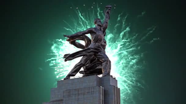 Moscow Russia May 2021 Celebratory Colorful Fireworks Soviet Monument Rabochiy — Stock Video