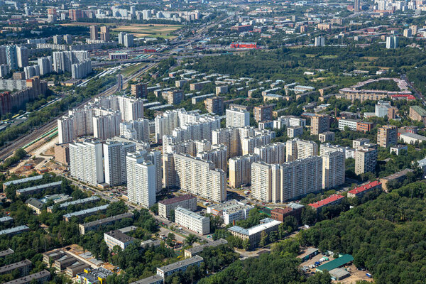 Spectacular aerial view (340 m) of Moscow, Russia. View from Ostankino television tower