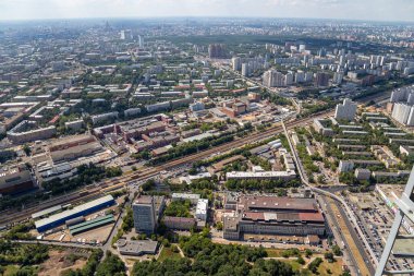 muhteşem havadan görünümü (340 m) Moskova, Rusya. Ostankino televizyon kulesinden göster