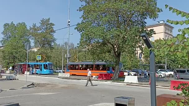 Mosca Russia Agosto 2021 Tram Moderno Trasporto Elettrico Urbano Una — Video Stock