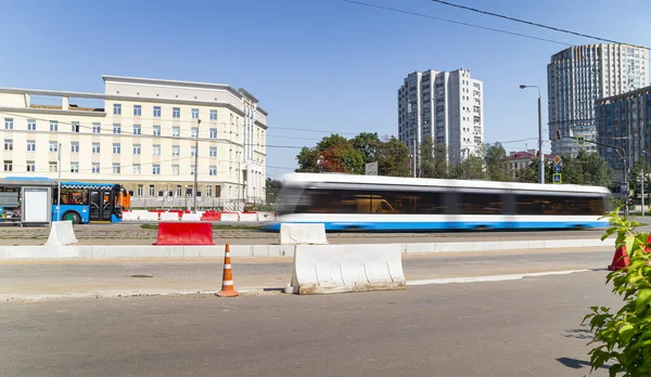 Moskau Russland August 2021 2021 Moderne Straßenbahn Auf Einer Moskauer — Stockfoto