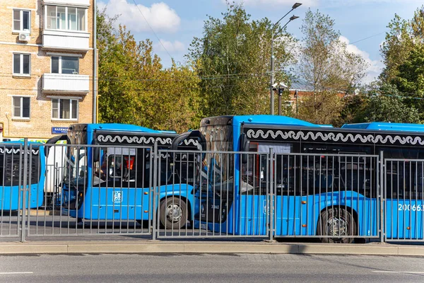 Moscow Russia September 2021 Moscow Buses Parked Parking Lot — Stock Photo, Image