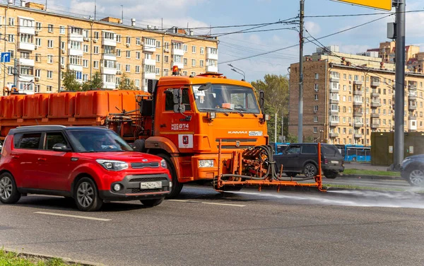 Moscow Russia September 2021 Sweeper Machine Road City Street Sweeper — Stock Photo, Image