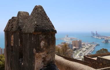 Gibralfaro Kalesi ve Endülüs, İspanya Malaga'da havadan görünümü