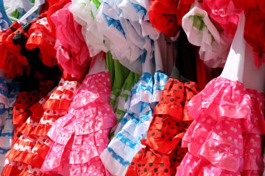 tipik renkli İspanyol Flamenko elbise, Endülüs, İspanya