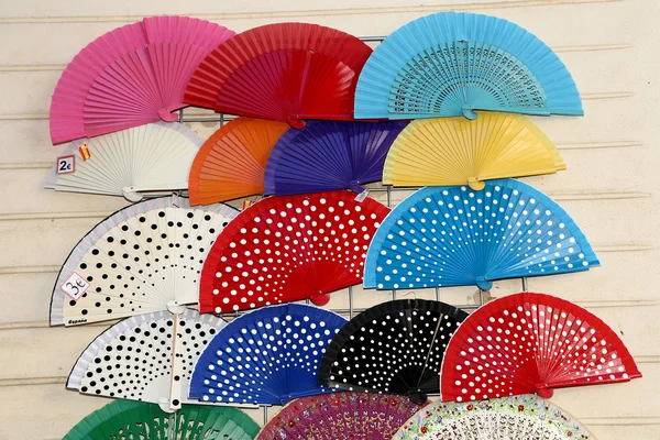 Colorful fans at a street market in Seville, Andalusia, Spain — Stock Photo, Image