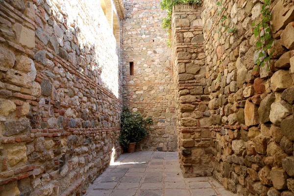 Castillo de la Alcazaba en la montaña Gibralfaro. Málaga, Andalucía, España. El lugar está declarado Patrimonio de la Humanidad por la UNESCO —  Fotos de Stock