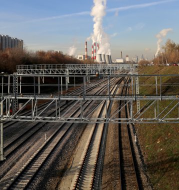 Coal burning power plant with smoke stacks, Moscow, Russia clipart