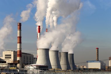 Coal burning power plant with smoke stacks, Moscow, Russia clipart