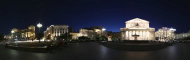 Tiyatro Meydanı ve manzarayı Bolşoy Tiyatrosu (, büyük ya da büyük Grand Theatre, ayrıca yazıldığından Bolshoy) gece, Moskova, Rusya Federasyonu