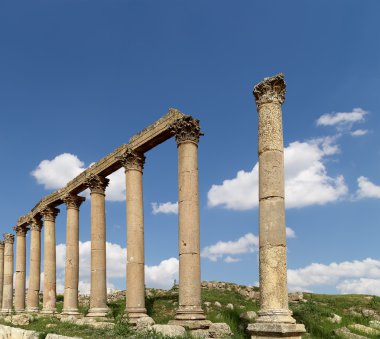rzymskie kolumny w Jordanii miasta jerash (Gerazie starożytności), stolica i największe miasto guberni jerash, jordan