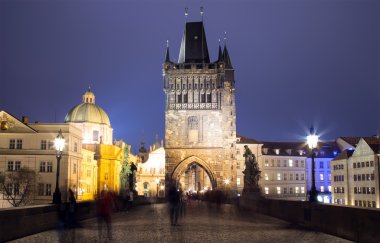 gece görüş charles Bridge, prague, Çek Cumhuriyeti