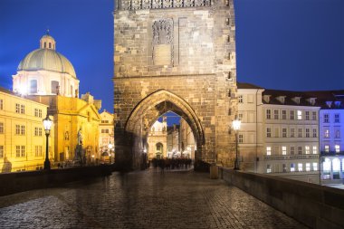 gece görüş charles Bridge, prague, Çek Cumhuriyeti
