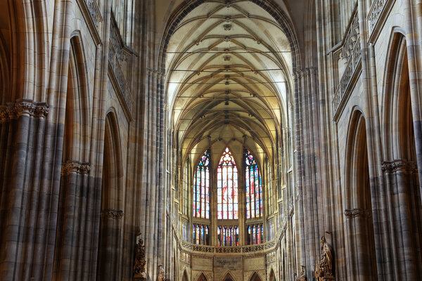 Interior of Saint Vitus Cathedral in Prague, Czech Republic