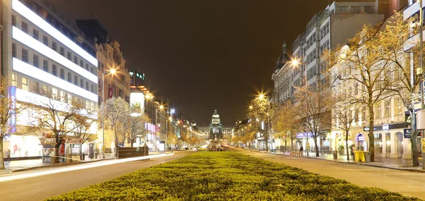 Πράγα, Δημοκρατία της Τσεχίας - 15 Νοεμβρίου 2014: νυχτερινή άποψη της Πλατείας Βέντσεσλας σε η νέα πόλη της Πράγα, Τσεχία — Φωτογραφία Αρχείου