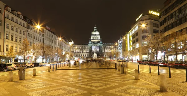 PRAGUE, CZECH REPUBLIC- NOVEMBRO 15, 2014: Vista noturna da Praça Venceslau na Cidade Nova de Praga, República Checa — Fotografia de Stock