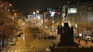 Night view of Wenceslas Square in the New Town of Prague, Czech Republic