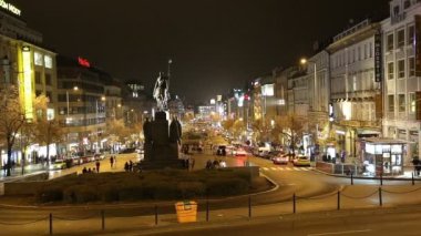 Night view of Wenceslas Square in the New Town of Prague, Czech Republic